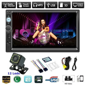 Black 7 inch touch screen car mp5 player with bluetooth usb port sd card slot and built-in radio for rear view camera use