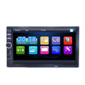 Black 7 inch touchscreen car bluetooth mp5 player with physical buttons on left side for calling and media control