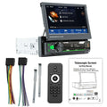 Black car stereo with 7 inch touchscreen vehicle-borne bluetooth player and flip-out display control knobs