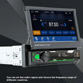 Black and silver 7 inch touchscreen vehicle-borne bluetooth player car stereo showing fm radio frequencies