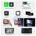 Black rectangular 7 inch wireless carplay display with 2.5d touchscreen and cigarette lighter connection for powering