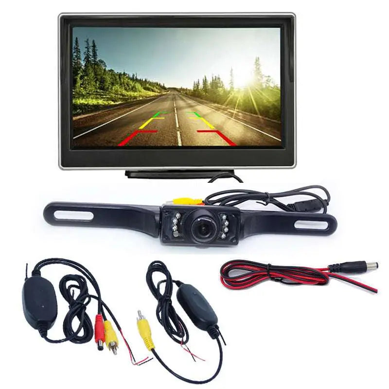 Black rearview camera system with 7 inch wireless suction cup display hd rearview monitor and assorted cables