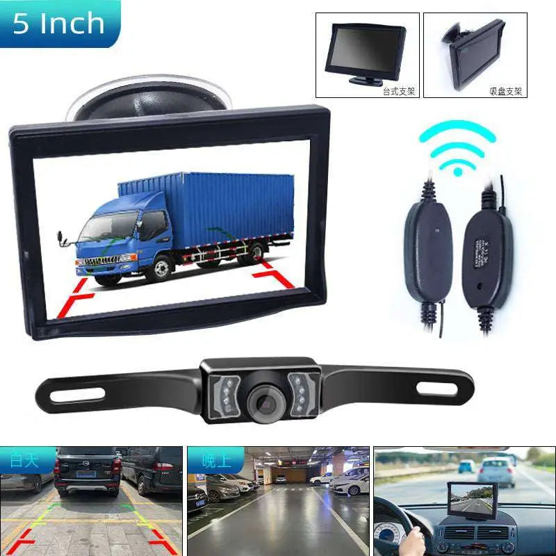 Black 5-inch rearview camera system with wireless suction cup display hd rearview and mounting brackets for vehicle use
