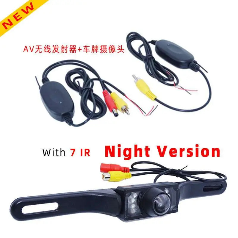 Black plastic rearview camera with integrated led lights and av cable connectors for 7 inch wireless suction cup display hd rearview system