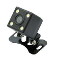 Black square-shaped rearview camera with four yellow led lights and mounting bracket for 7 ips car smart screen wireless carplay android auto