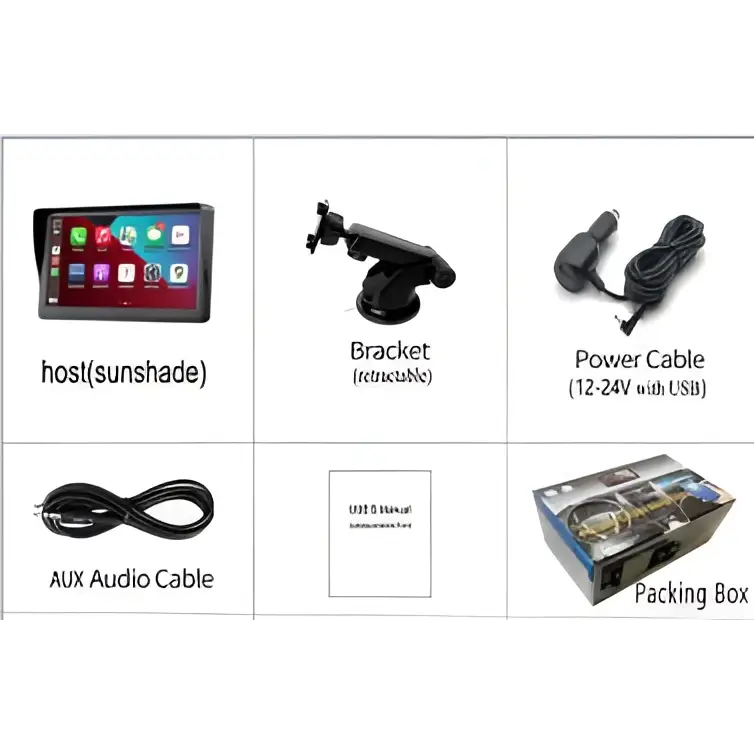 Black plastic car stereo host with sunshade for 7 ips car smart screen supporting wireless carplay and android auto