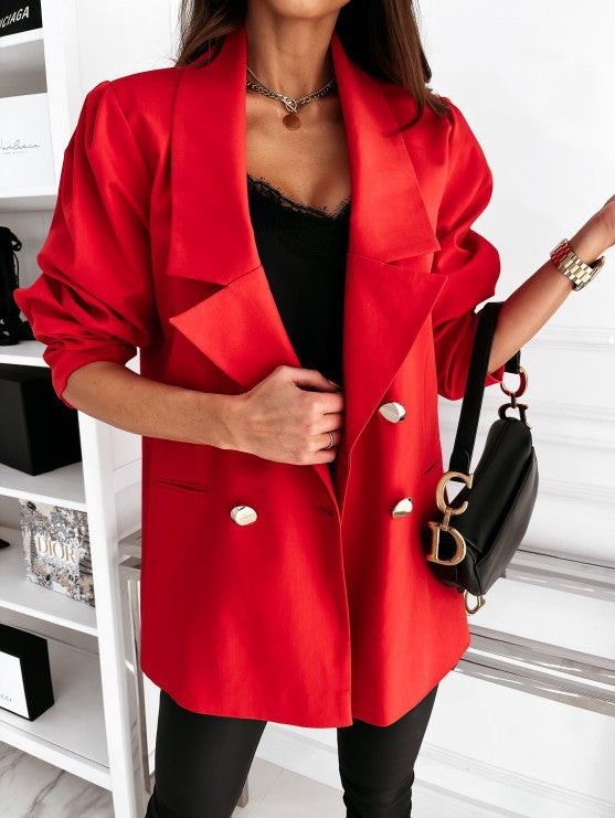 Women's Double Breasted Oversized Blazer Casual Lapel Office Suit Jacket