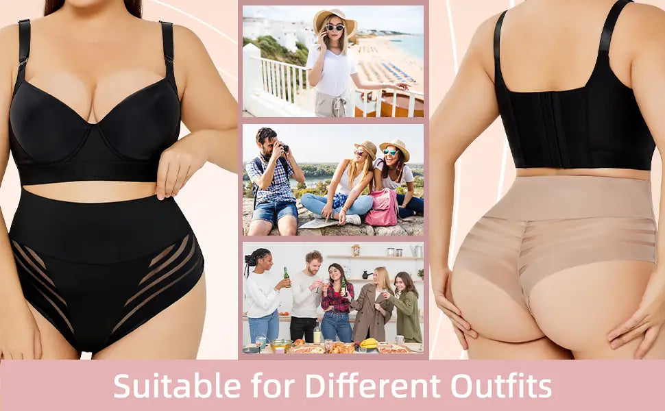 plus size shaping black high-waisted two-piece bikini set with sheer mesh panels and supportive straps made from size shaping underwear material.