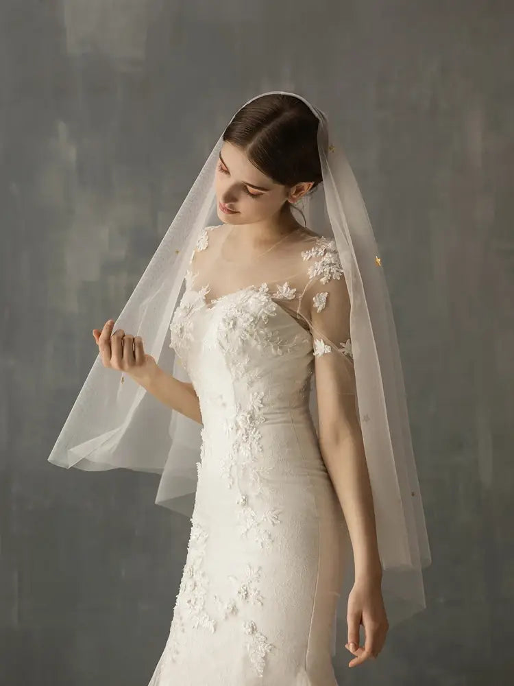 a delicate ivory lace bridal veil with floral embroidery cascading down the shoulders and bodice featuring mso-font-pitch variable mso-font-signature design elements