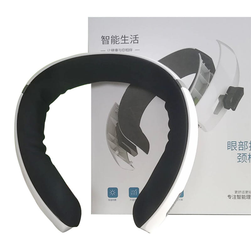 white and black neck massager with a sleek curved design for cervical spine integrated massage therapy
