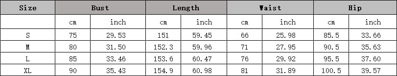 The size chart for the royal blue elegant rhinestone split party dress displays measurements in centimeters and inches for sizes S, M, L, and XL.