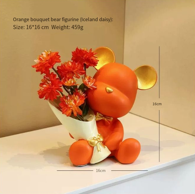 Mini resin bear figurine desk decor – Orange-Red