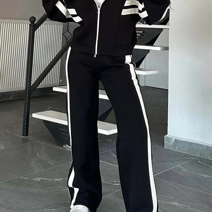 Y2K Striped Zip Top Jacket Casual Sportssuit Women