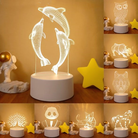white acrylic dolphin 3d led night light with a sleek minimalist design and soft glowing illumination featuring colorful touch remote control lights for adjustable ambiance