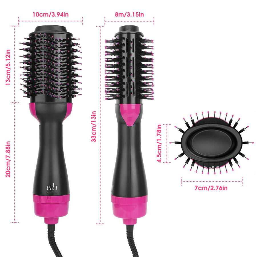 4-in-1 Hot Air Brush - Hair Dryer, Volumizer, Straightener & Curler with 3 Heat Settings