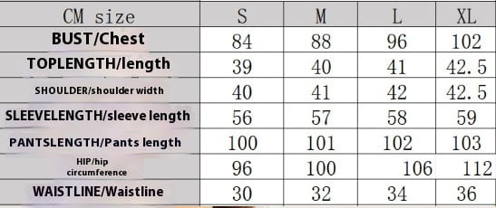 Size chart for a white ribbed knit fashion cardigan long sleeve for women showing measurements in centimeters from size s to xl.