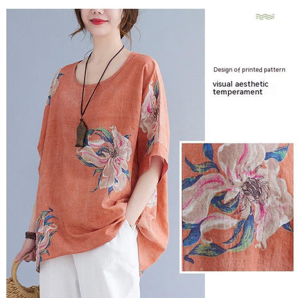 Korean Cotton Hemp Fat Mm Half Sleeve Top Summer - Royalessencelux