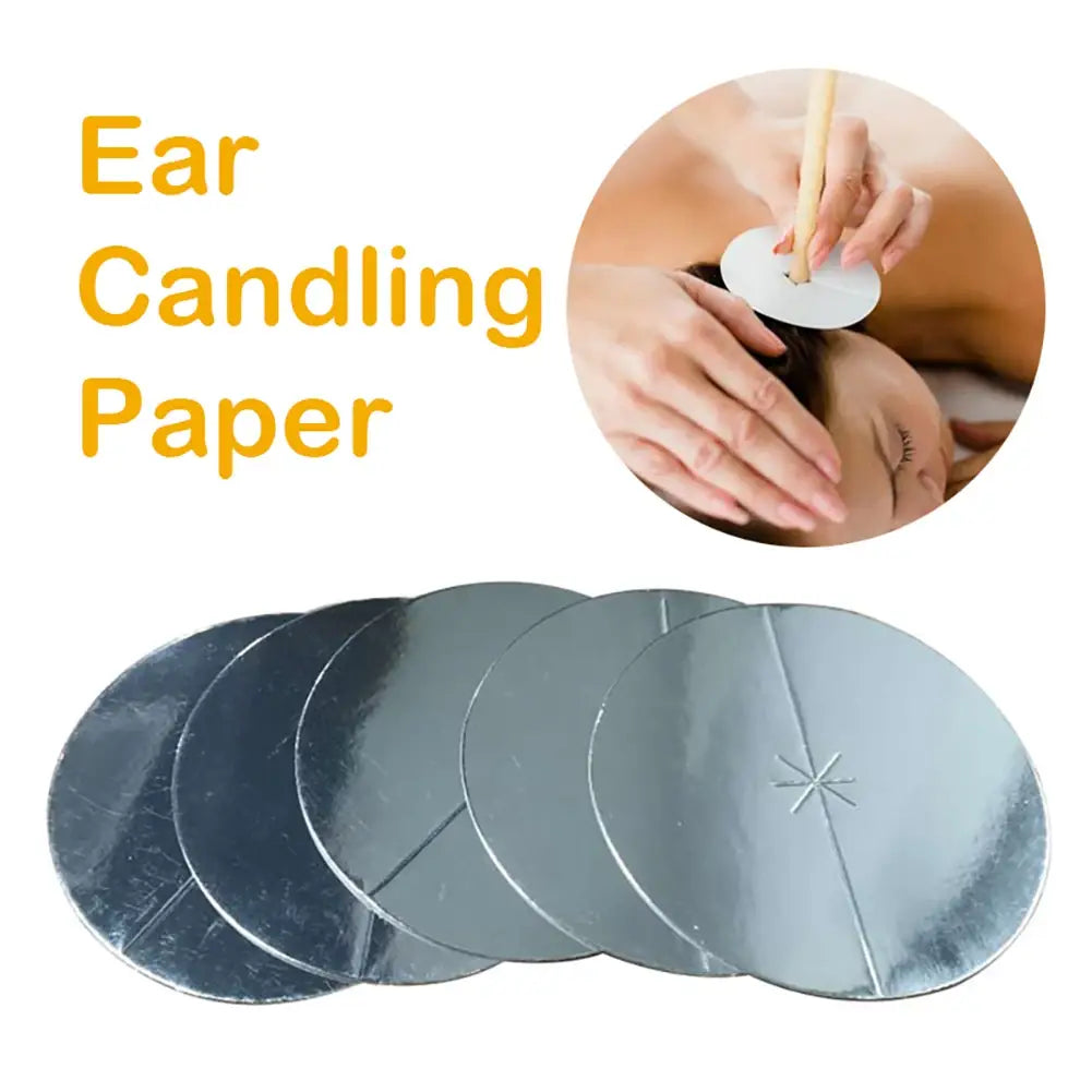silver circular coning beewax natural ear candle paper discs with subtle star-shaped indentation for beewax natural ear healthy care and wax removal