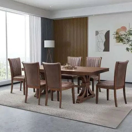 78.74 Rectangular Rubber Wood Dining Table For 6 - 8 With Wooden Trestle Pedestal Base,Mid Century Modern Kitchen Wooden Table Dinner Table For Dining Room, Living Room,OAK - Royalessencelux