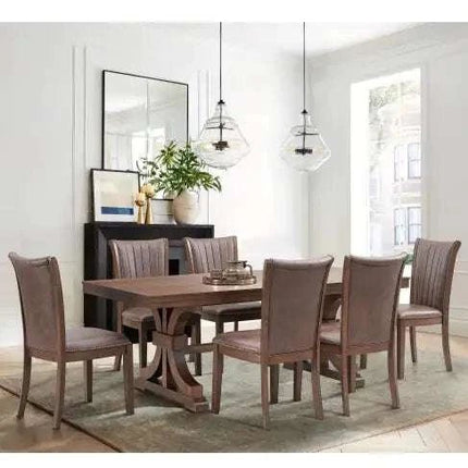 78.74 Rectangular Rubber Wood Dining Table For 6 - 8 With Wooden Trestle Pedestal Base,Mid Century Modern Kitchen Wooden Table Dinner Table For Dining Room, Living Room,OAK - Royalessencelux