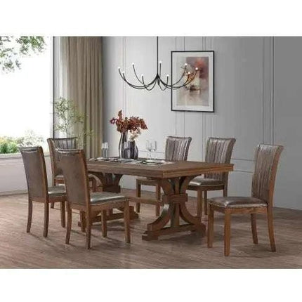 78.74 Rectangular Rubber Wood Dining Table For 6 - 8 With Wooden Trestle Pedestal Base,Mid Century Modern Kitchen Wooden Table Dinner Table For Dining Room, Living Room,OAK - Royalessencelux