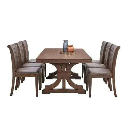 78.74 Rectangular Rubber Wood Dining Table For 6 - 8 With Wooden Trestle Pedestal Base,Mid Century Modern Kitchen Wooden Table Dinner Table For Dining Room, Living Room,OAK - Royalessencelux