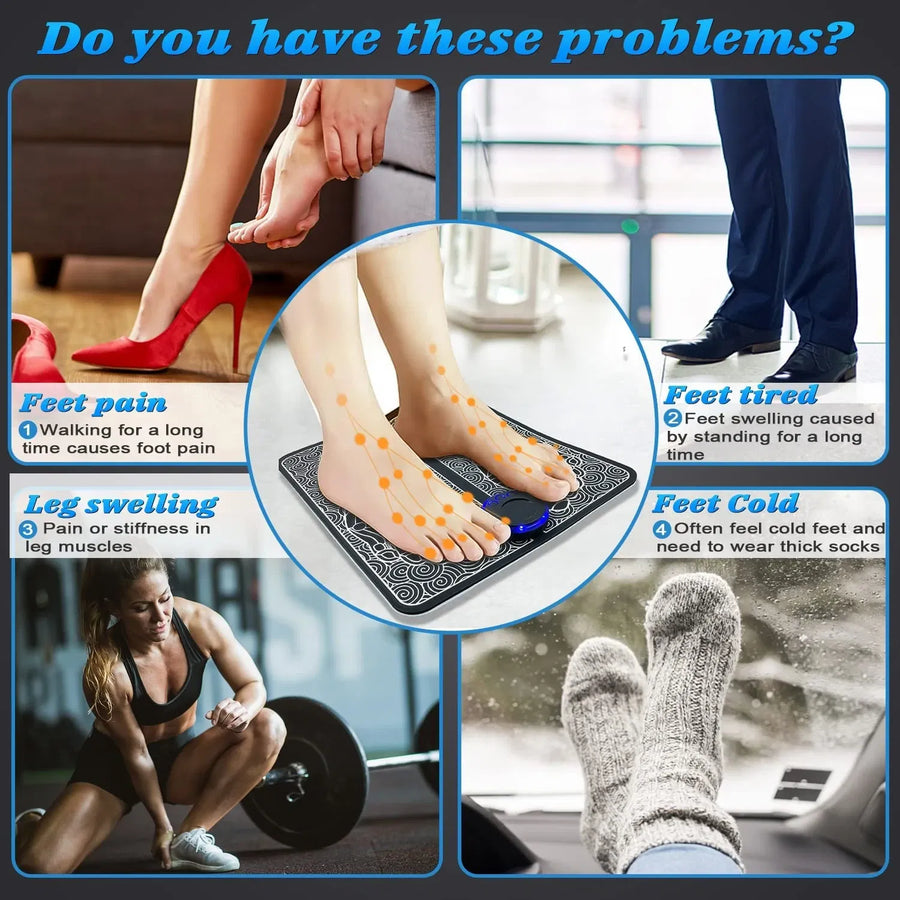 EMS Foot Massager Mat - Electric Foot & Leg Relaxation Pad with Adjustable Modes