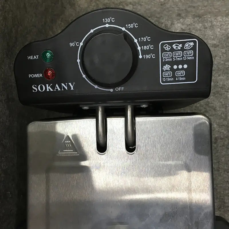 black plastic control panel with temperature dial and indicator lights for sokany 3l electric french fries fryer designed for precise cooking of french fries