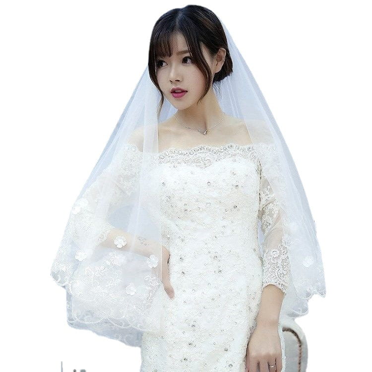 white lace wedding veil korean lace petal style veil korean featuring delicate floral embroidery and a sheer flowing design