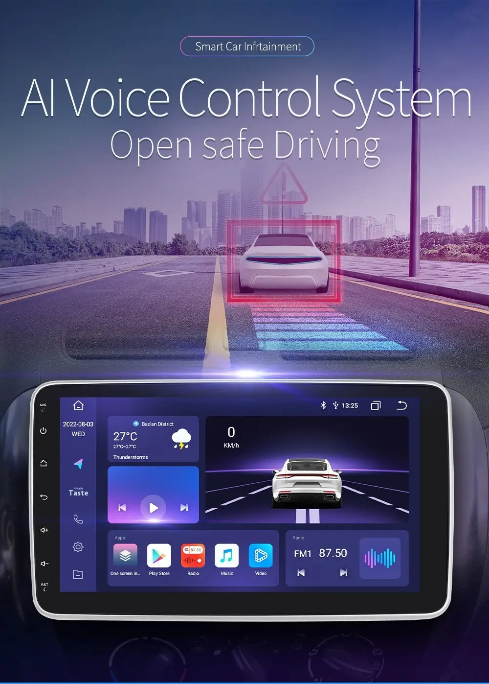 black-framed touchscreen 10.1 inch android car navigation displaying modern interface with weather music and navigation features in wifi 4glte version carplay system
