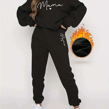 Casual Long Sleeve Printed Fleece Two-piece Set - Royalessencelux