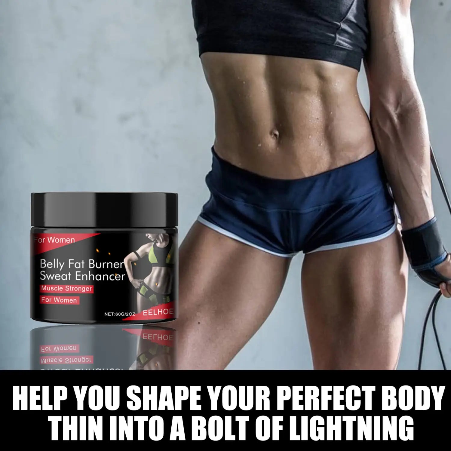 Black jar of eelhoe belly fat burner sweat enhancer for women exercise strengthening muscle sweat massage cream shown from the back side