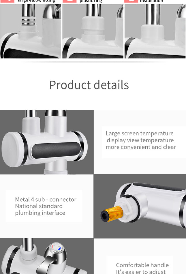 Kitchen Electric Water Tap  Water Heater Temperature Display Cold Heating Faucet Hot Water Faucet Heater - Royalessencelux
