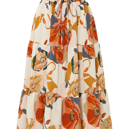 Women's Pleated Floral Print Elastic Waist Skirt - Royalessencelux
