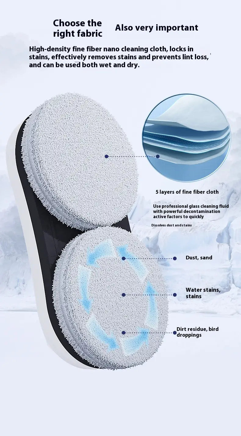 white high-density fine fiber nano cleaning cloth on a black handle designed for effective stain removal and lint prevention in an automatic high altitude cleaning machine