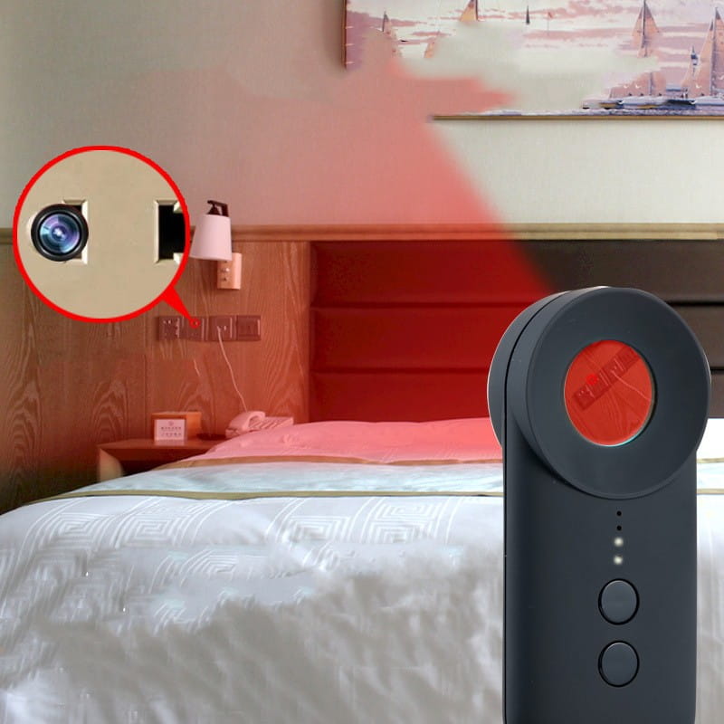 black cylindrical handheld positioning gps detector with red circular display and three side buttons for signal detection and gps detector wifi functions