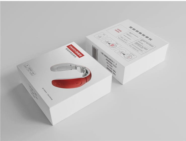 intelligent cervical massager in red and silver with gold massage heads featuring a sleek modern design ideal as a small massager for cervical relief