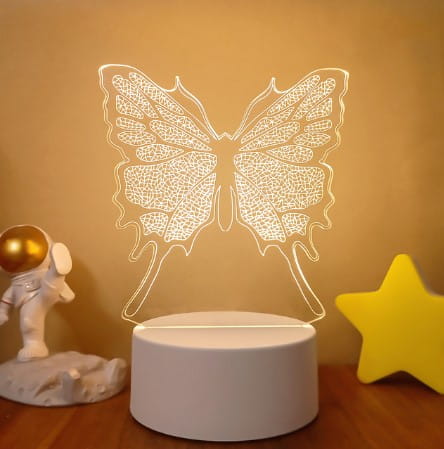 a white translucent butterfly-shaped dolphin 3d led night light with intricate wing patterns featuring colorful touch remote control lights