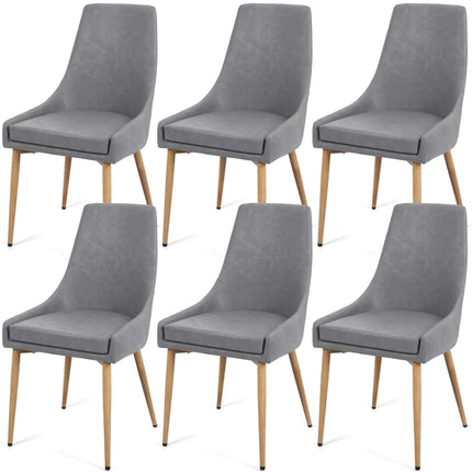 E&D FURNITURE Dining Chairs Accent Living Room Chair Set of 6 Retro Faux PU Leather Grey Kitchen and Dining Room Chairs 6 Pack Fabric Dining Comfy Upholstered Chairs Sillas para Comedor - Royalessencelux