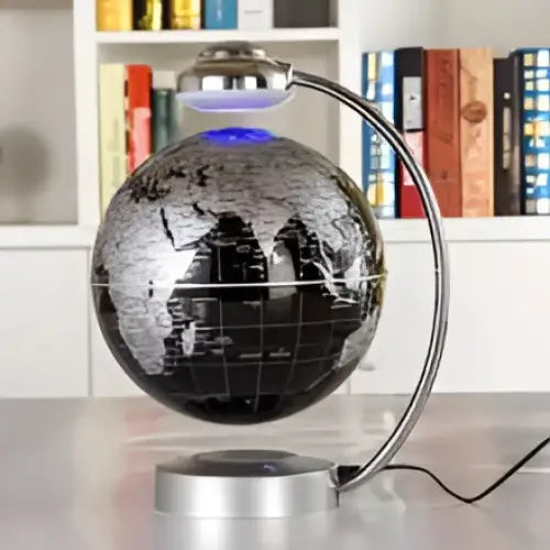 8 inch globe magnetic with blue ocean and colorful landmasses on a sleek silver base for magnetic suspension office decoration