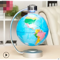 8 inch globe magnetic suspension office decoration with a floating globe featuring blue ocean and colorful landmasses on silver base