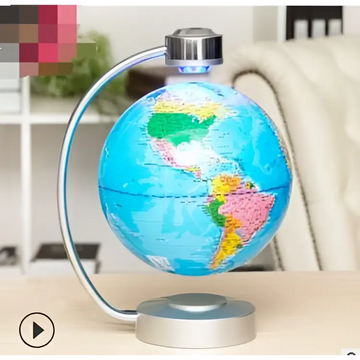 8 inch globe magnetic with blue ocean and colorful landmasses on a sleek silver base for magnetic suspension office decoration