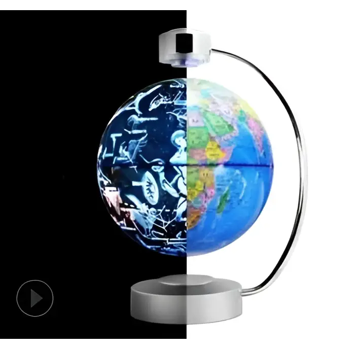 8 inch globe magnetic suspension office decoration with split design blue ocean and digital circuitry in silver frame