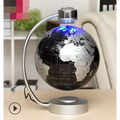8 inch globe magnetic suspension office decoration with black and silver world map illuminated by blue led lights