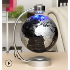 8 inch globe magnetic suspension office decoration with black and silver world map illuminated by blue led lights