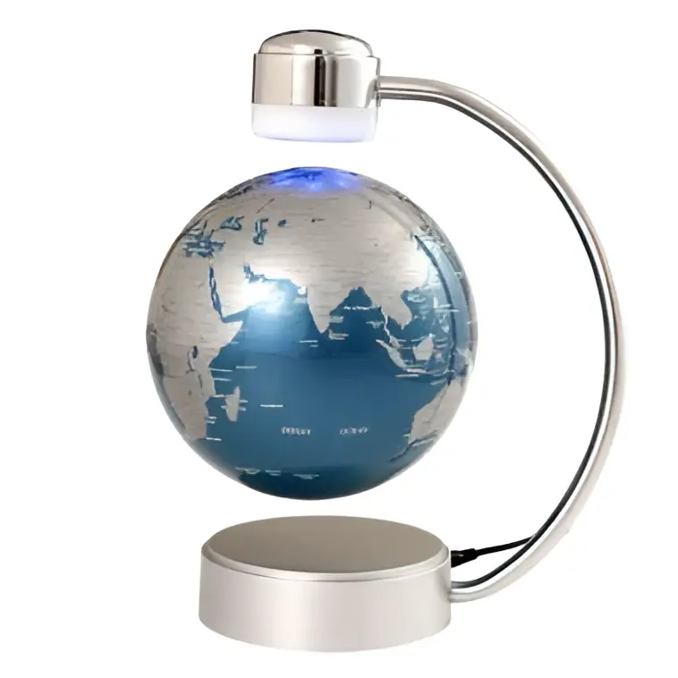 8 inch globe magnetic suspension office decoration with silver floating globe and blue silver world map design