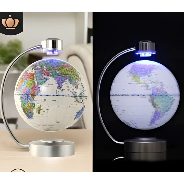 8 inch globe magnetic with colorful world map and silver metallic base for magnetic suspension office decoration