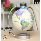 8 inch globe magnetic with colorful world map on silver metallic base and ring for magnetic suspension office decoration