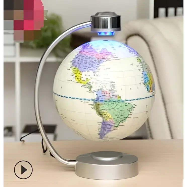 8 inch globe magnetic with colorful world map on silver metallic base and ring for magnetic suspension office decoration