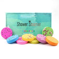A set of 8 colorful floral aromatherapy shower tablets with plant extracts and embedded dried flower petals